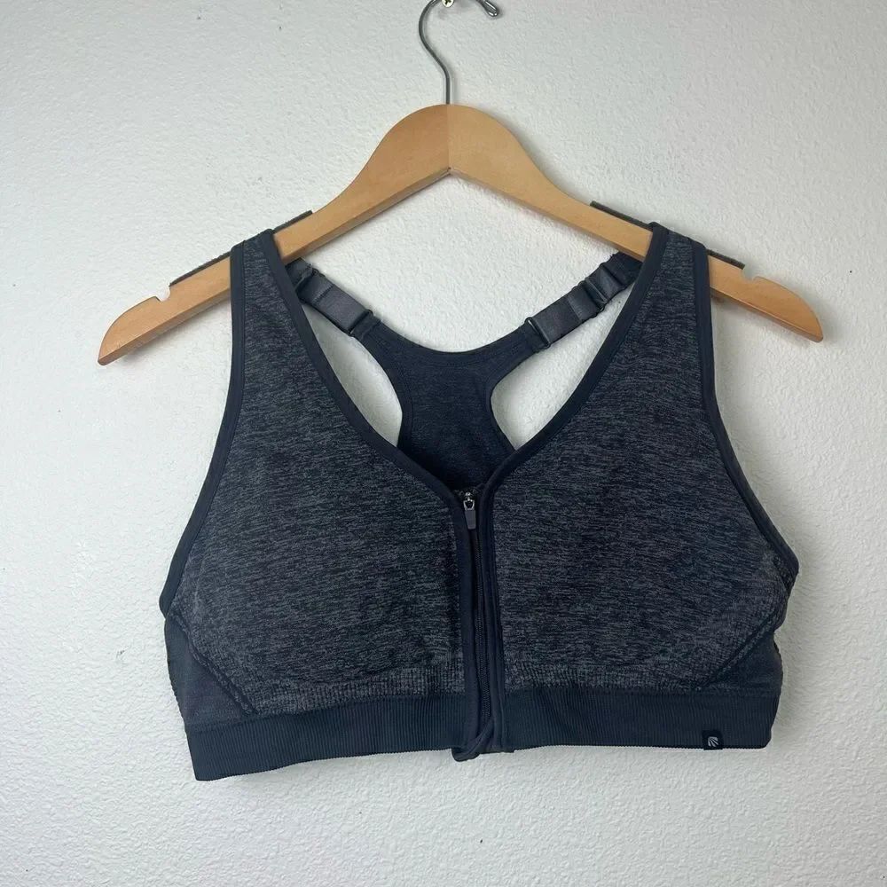 Marika Womens Savannah Zip Front Seamless Sports Bra Gray
